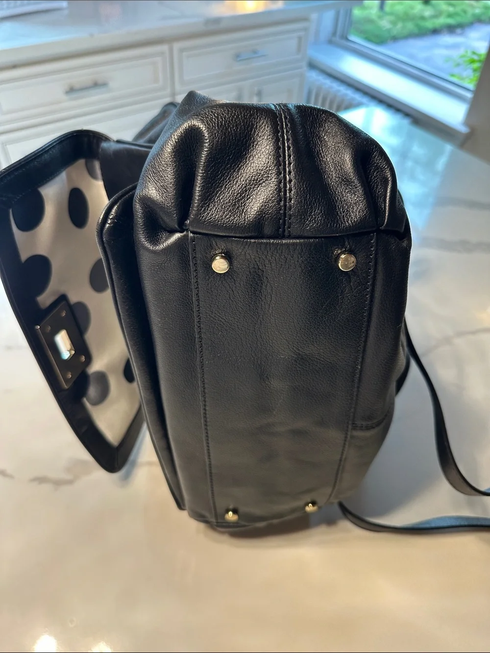 kate spade Black Leather Laptop Bag with Gold Tone Hardware